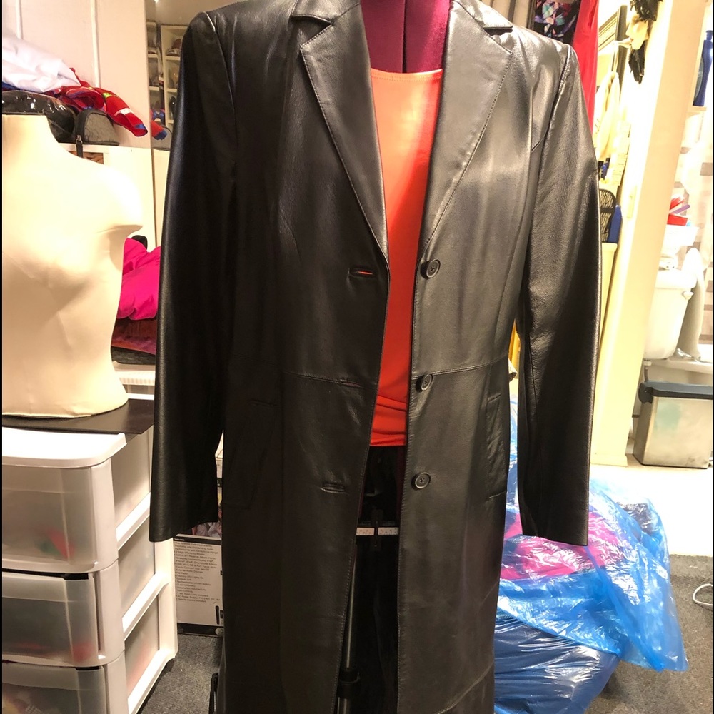 Genuine leather trench coat
